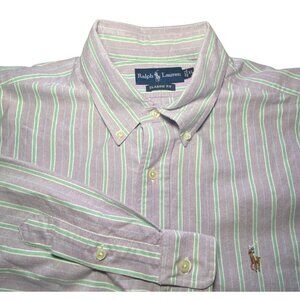 Ralph Lauren Mens XL Classic Fit Striped Button-Down Shirt Purple & Green Cotton